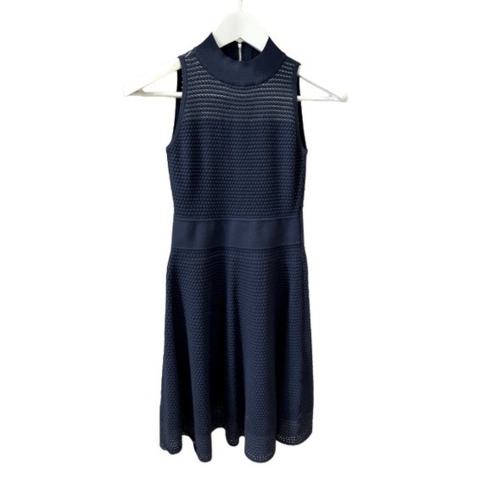Milly Navy A-Line Mock neck stretch Dress